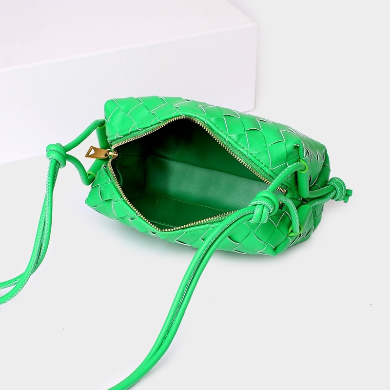 Women's Green Leather Woven Shoulder Mini Bags