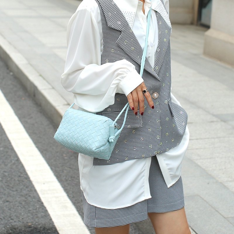 Women's Light Blue Leather Woven Shoulder Mini Bags