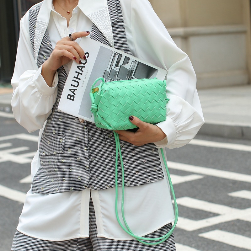 Women's Light Green Leather Woven Shoulder Mini Bags