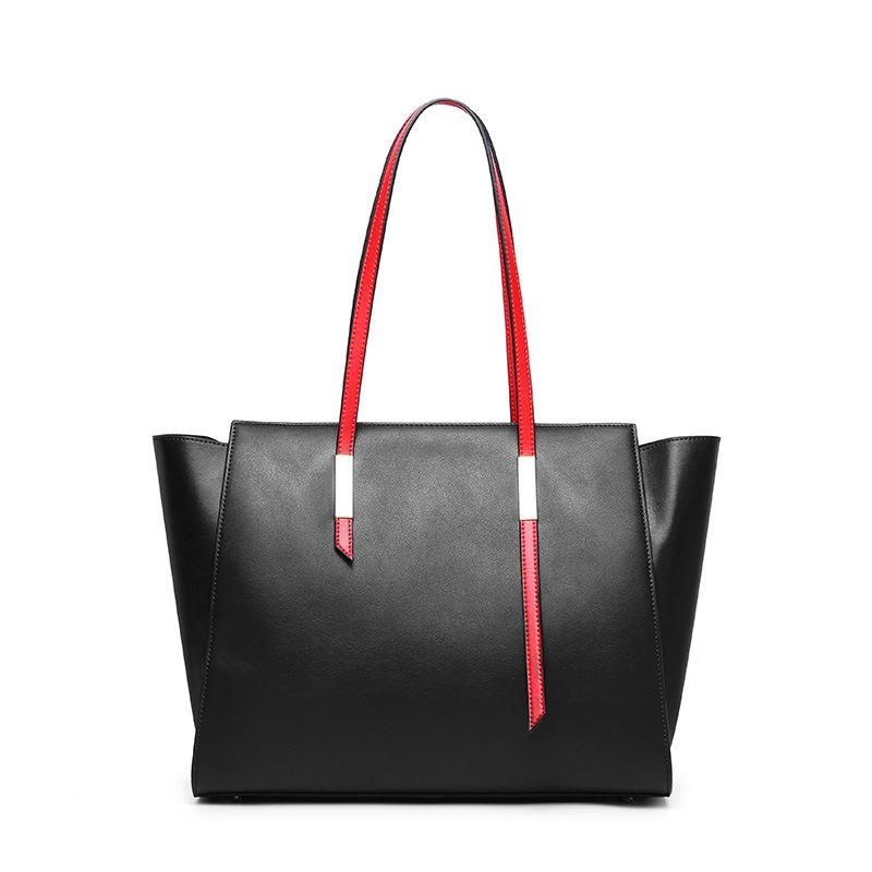 Women's Black Zipper Large Leather Tote Bags for Work