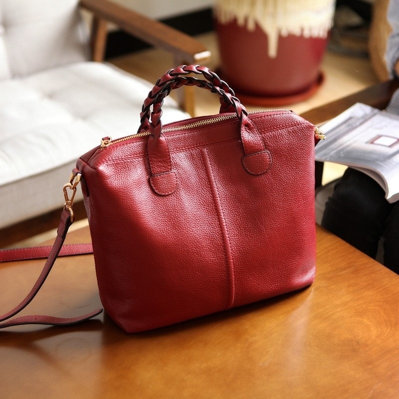Beige Leather Tote Bag Shoulder Handbags