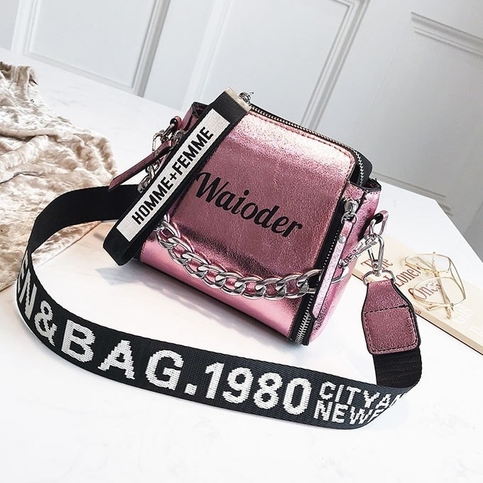 Women's Pink Shoulder Bag with Chains