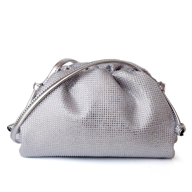 Women's Silver Ploymer Mini Handbag Rhinestone Shoulder Bag