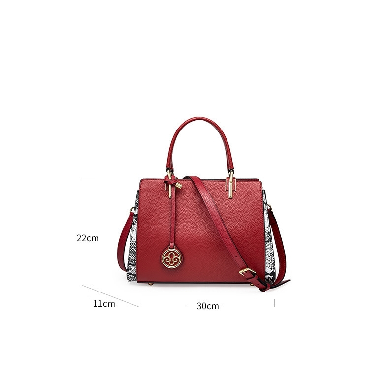 Women's Red Leather Python Printed Details Handbags Mama Tote Bags