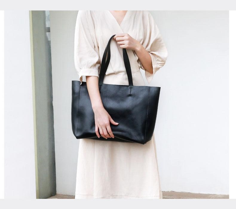 Women's Tan Large Genuine Leather Tote Bag Shopper Bags | Baginning