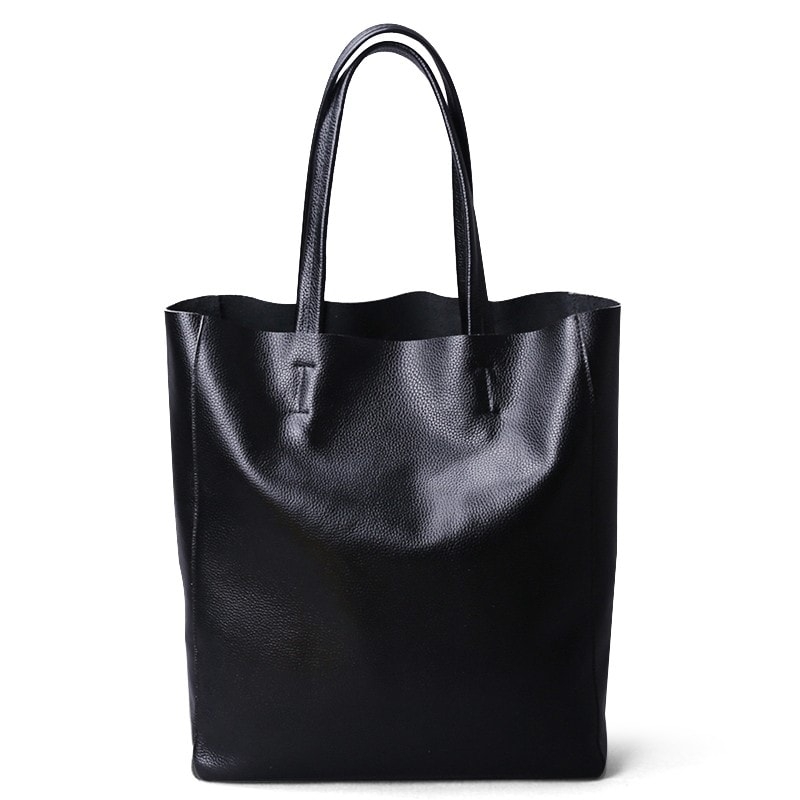 Women's Vertical Black Leather Tote Bags for Work