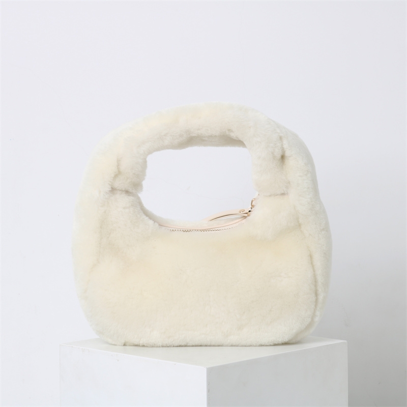 Women's White Lambswool Hobo Bag Furry Shouler Bag