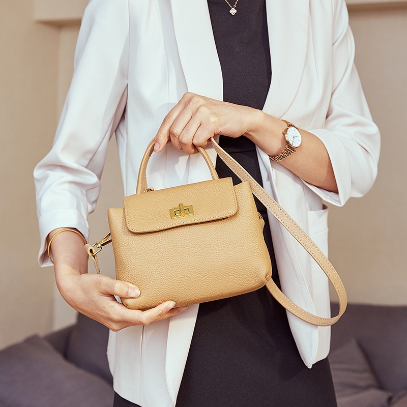 Women's Brown Leather Top Handle Flap Mini Crossbody Bags