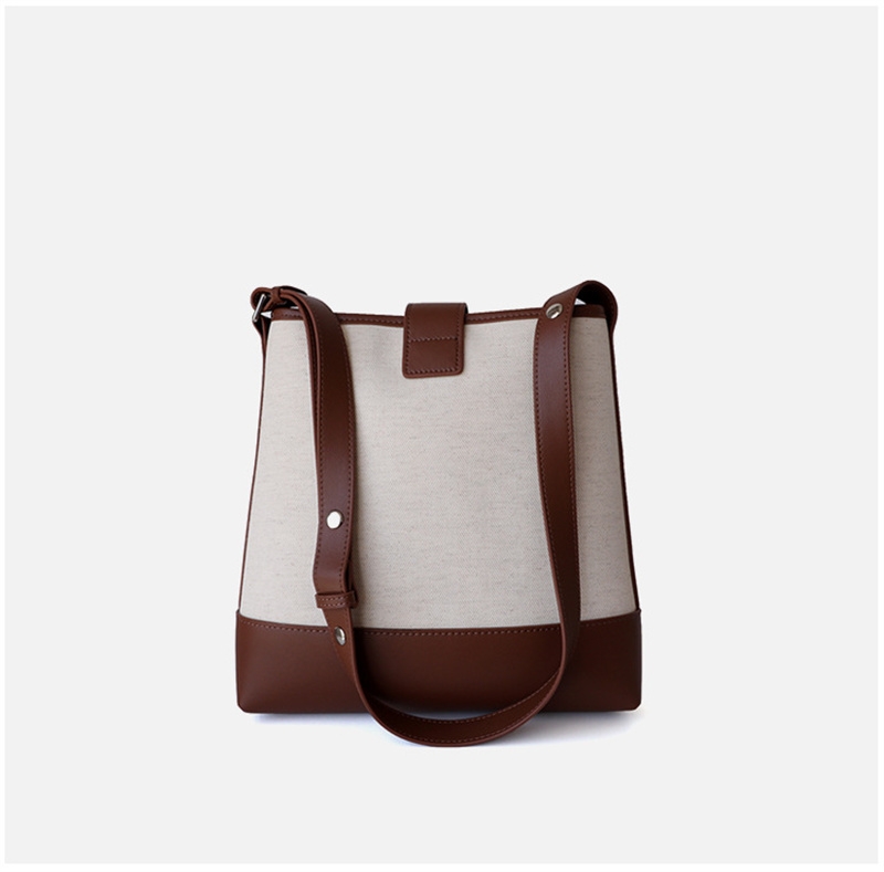 Womes's Black Leather and Canvas Bukect Shoulder Bag Ins Style Handbag