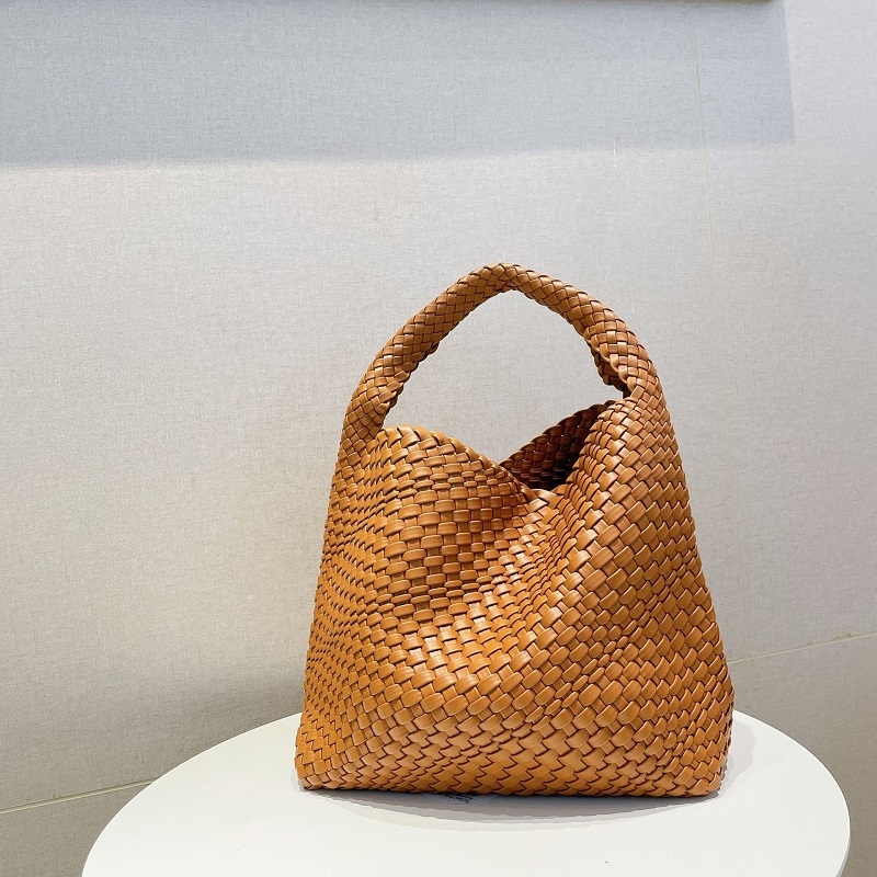 Brown Woven Leather Basket Bag Handbag With Purse Insert