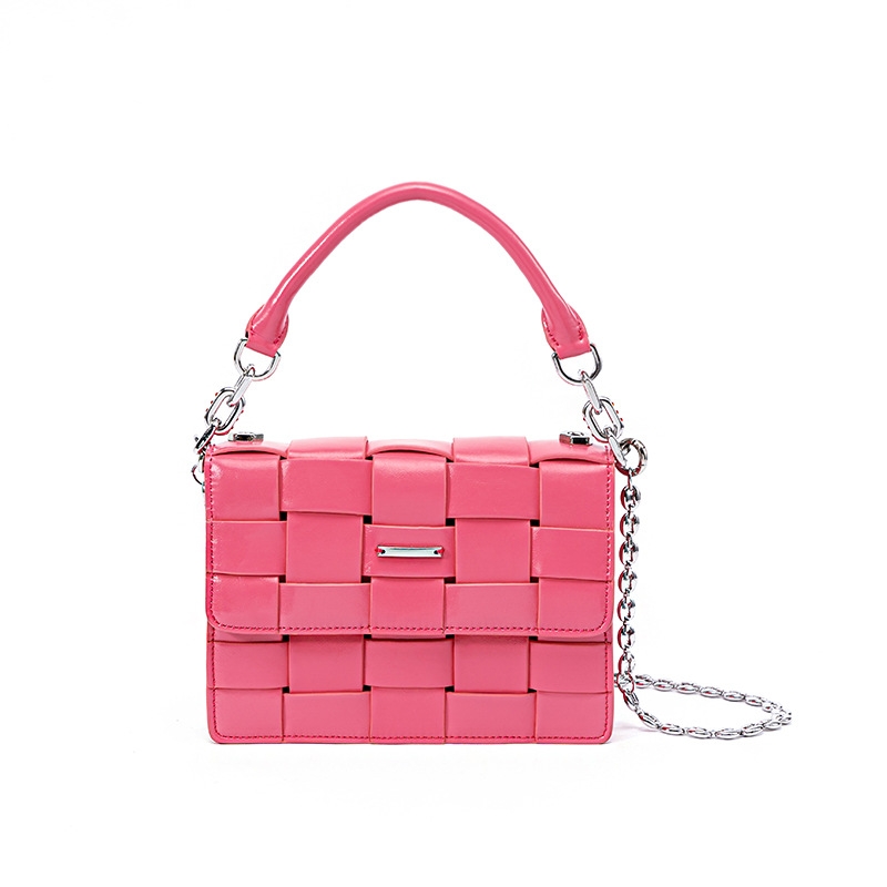 Pink Woven Leather Chain Bag 2022 Top Handle Crossbody Bag