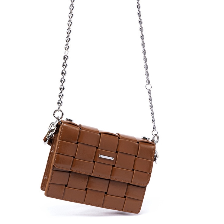 Brown Woven Leather Chain Bag Top Handle Crossbody Bag