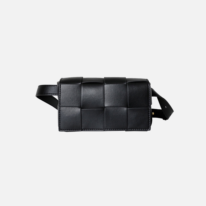 Black Woven Leather Flap Bag 2022 Fanny Pack