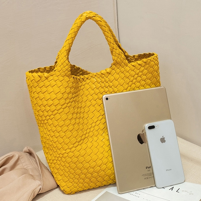 Orange Woven Vegan Leather Shopper Bag Large Handbag Soft Purse for Work