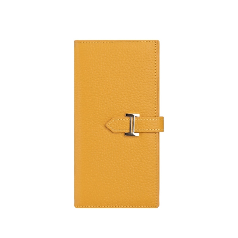 Yellow Litchi Grain Long Wallet Genuine Leather Belt Wallet