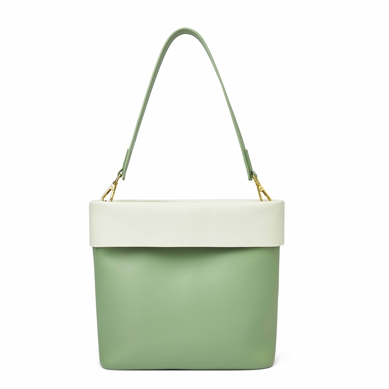Green and White Leather Shoulder Bucket Bags with Inner Pouch