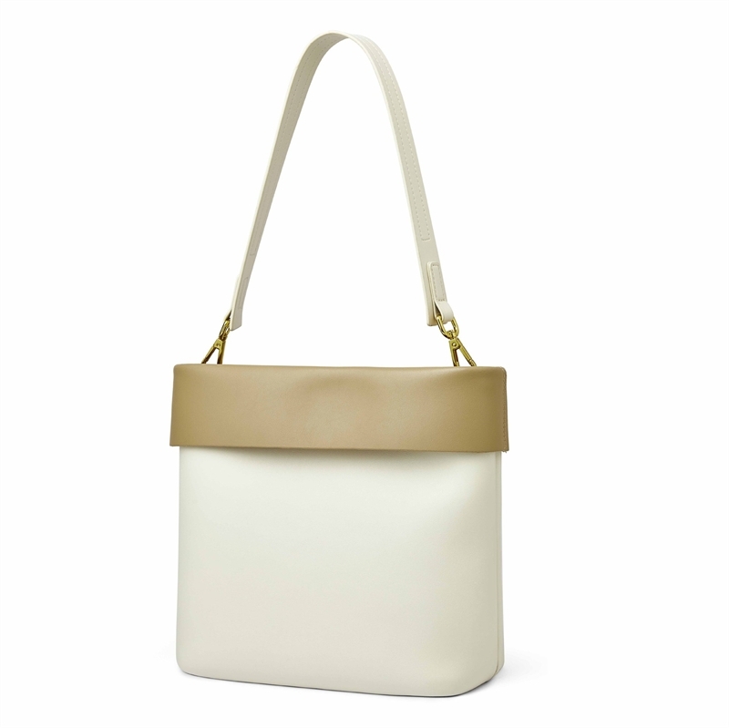 white and Khaki Leather Shoulder Bucket Bags with Inner Pouch