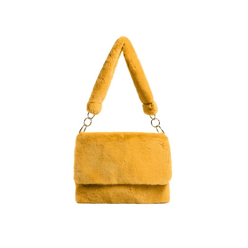 Yellow Faux Fur Shoulder Bags