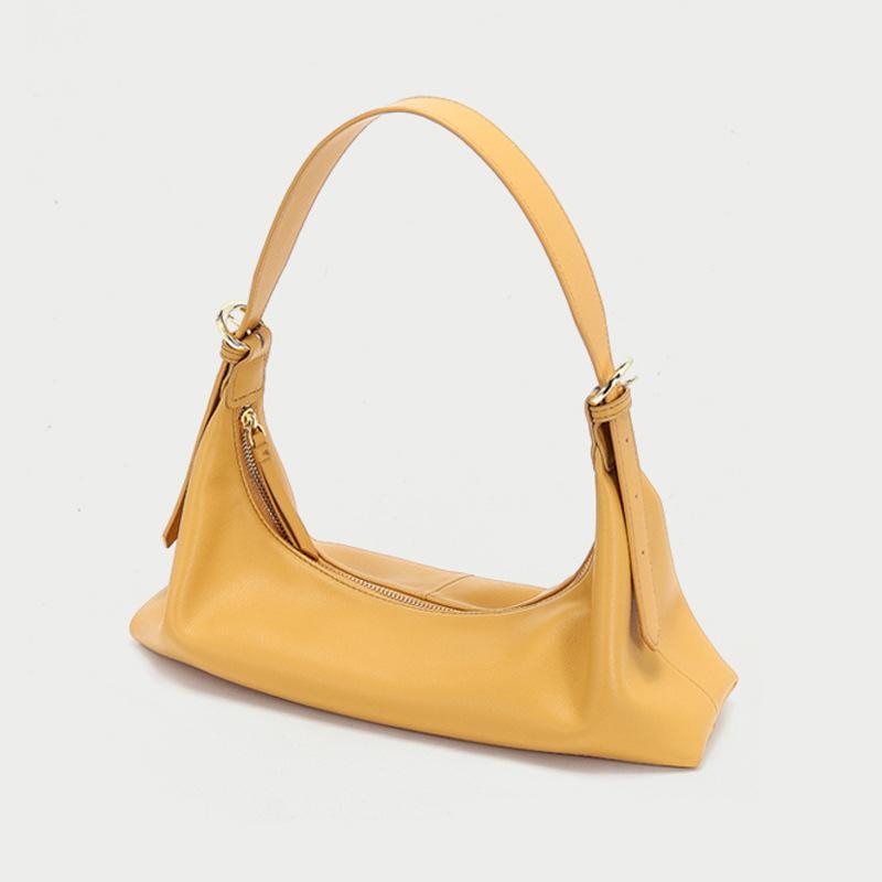 Yellow Leather Zipper Wide Strap Hobo Bag Purse Shoulder Bags