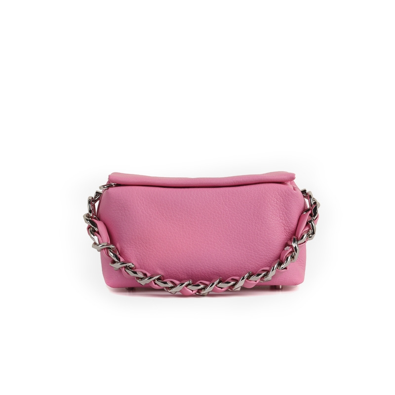 Pink Litchi Grain Leather Chain Bag Crossbody Flap Purse