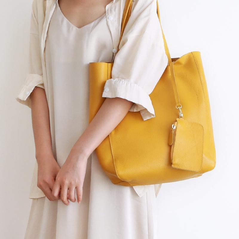 Yellow Vertical Soft Leather Tote Bag for Women 