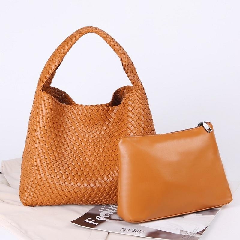 Orange Woven Leather Basket Bag Handbags With Purse Insert