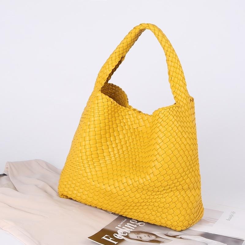 Yellow Woven Vegan Leather Basket Bag Handbags With Purse Insert