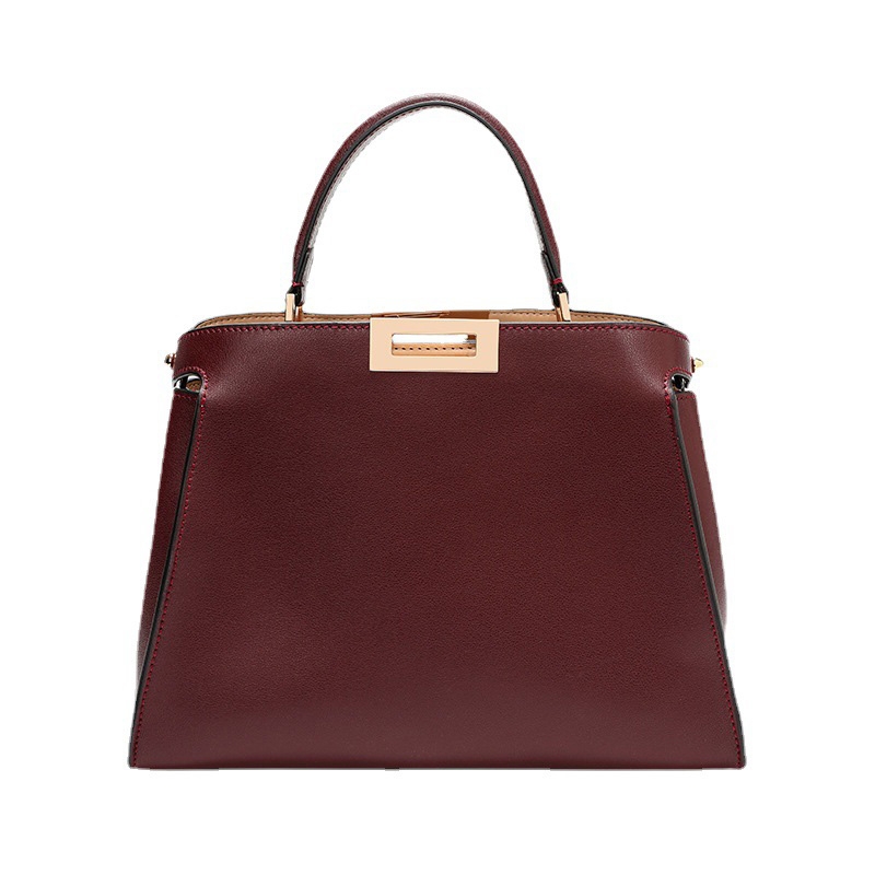 Burgundy Leather Top Handle Large Work Satchel Metal Lock Shoulder Bags ...