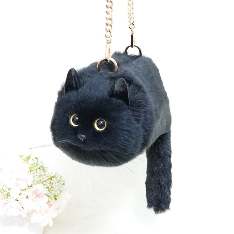 Custom Handmade Imitation Black Fur Cat Crossbody Bag Cute Purses ...