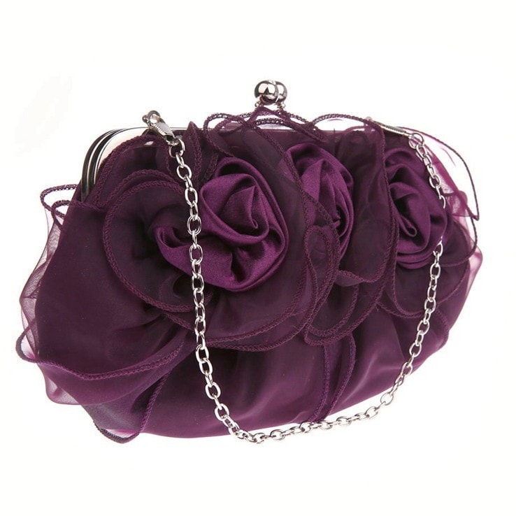 Red Rose Evening Clutch Bag Satin Prom Chain Bag for Party | Baginning